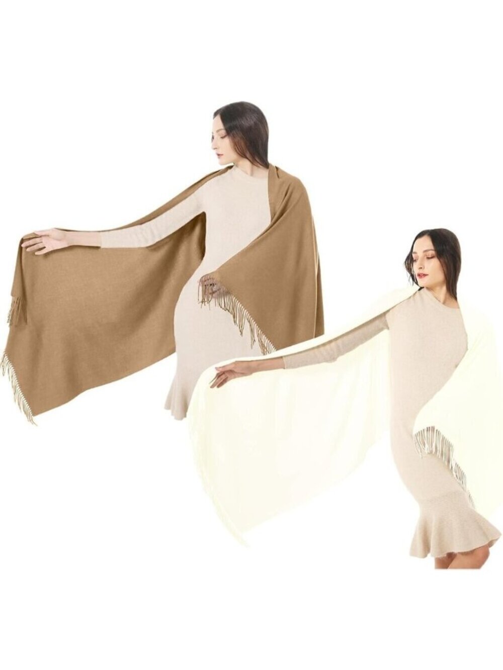 🆕 Women Cream Scarf Pashmina Shawl Evening Dress Wedding Winter Warm Large Wrap